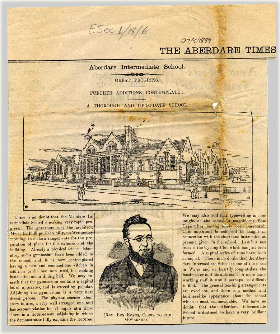 Aberdare Times cutting 1899