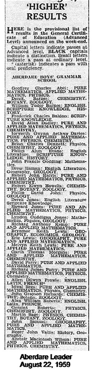 A level 1959 Results