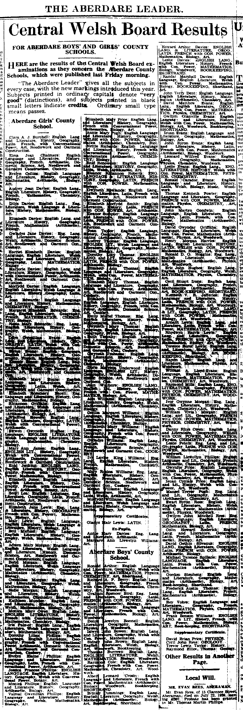 1939 Scool Cert Results