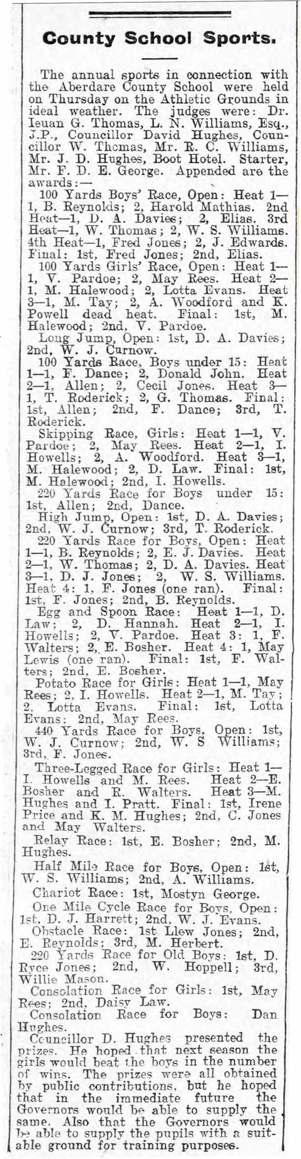 Sports press article 1908