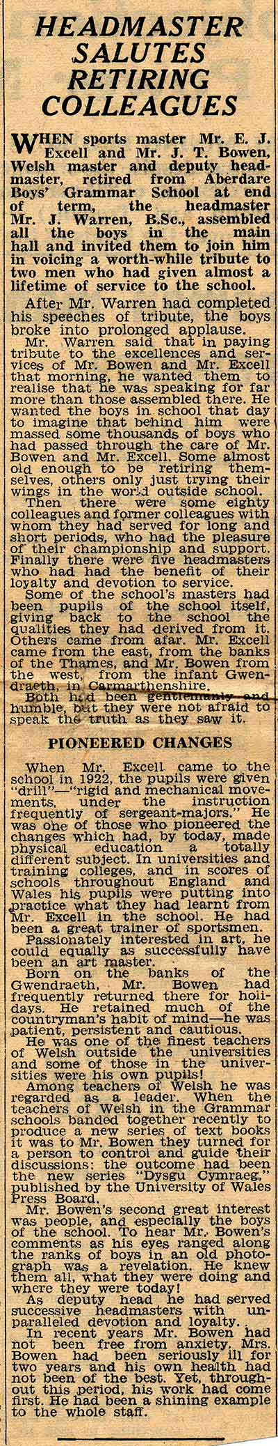 Mr Warren speaks about E.J.Excell & J.T.Bowen